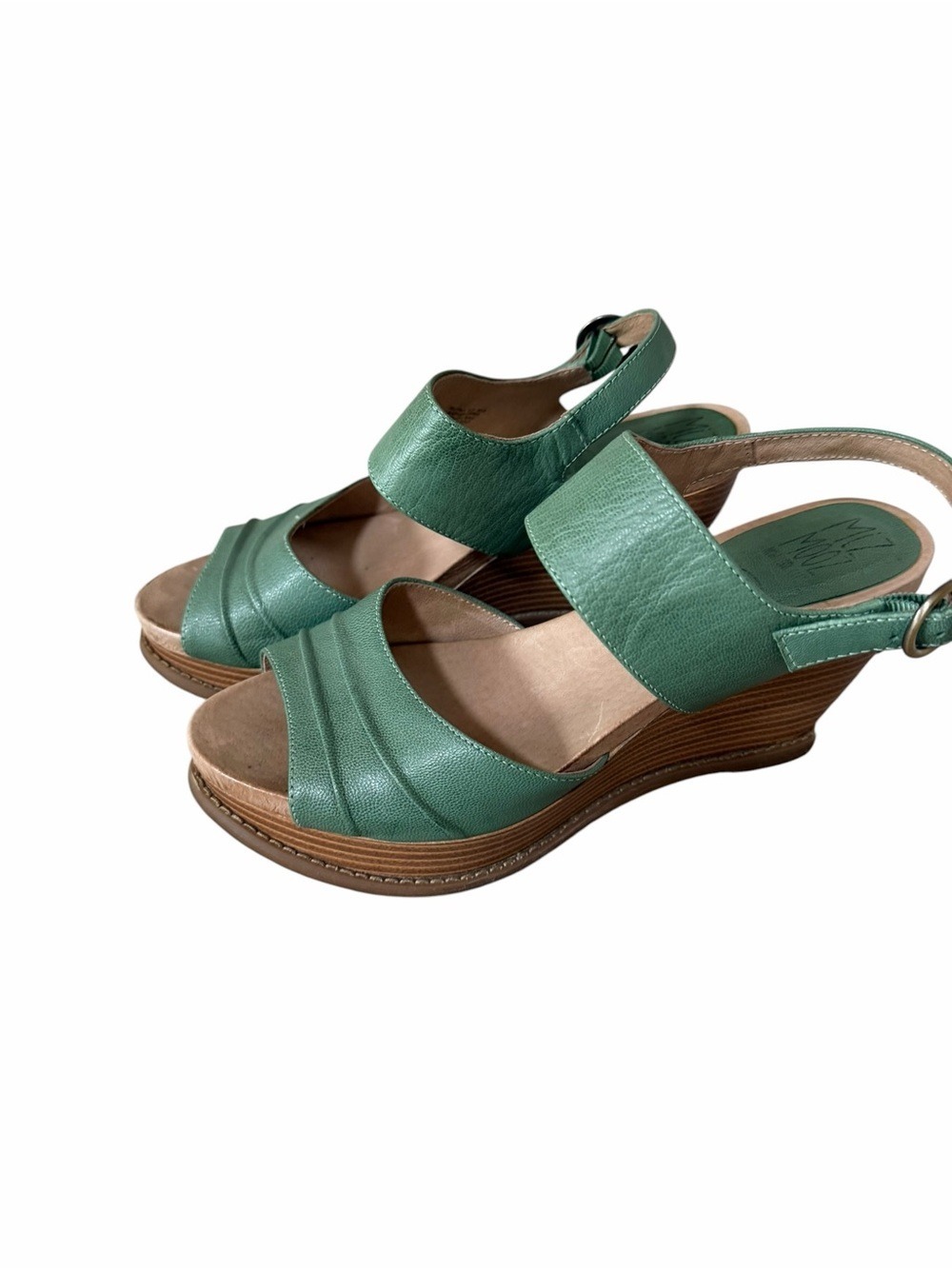 Miz Mooz Ruthy Green Leather Wedge Sandals Women's Comfort Ankle Strap Size 9.5 - Picture 2 of 10